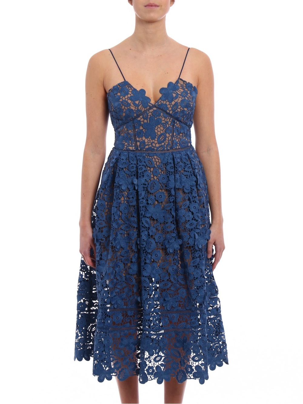 Self-Portrait Azalea 3D Print Lace Midi Dress